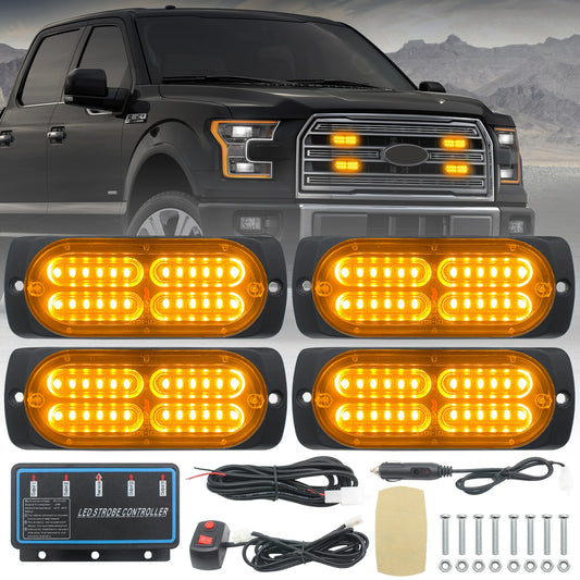 Laikes 4PCS Amber Strobe Warning Kit Controller 12-24v Waterproof