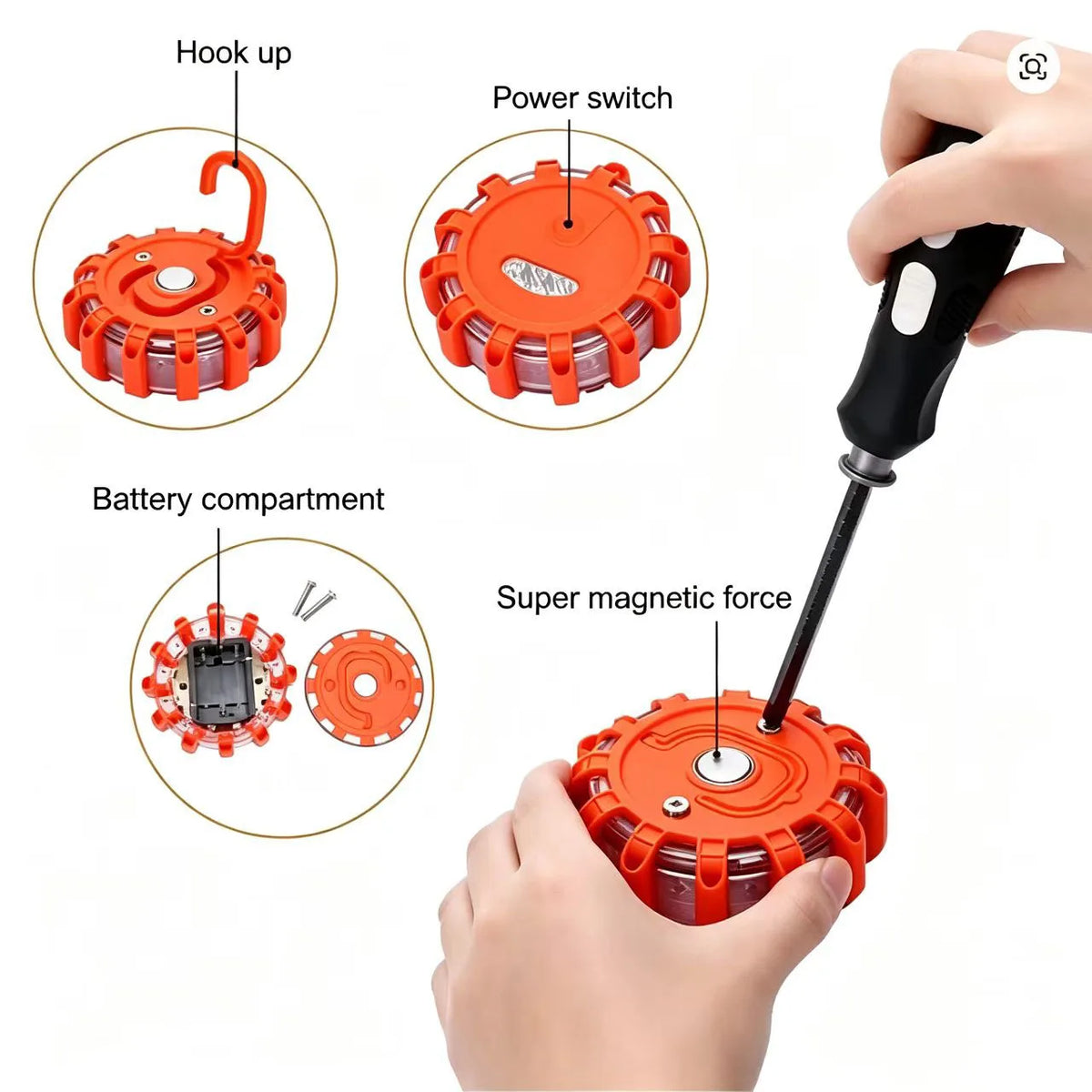 6PCS USB Rechargeable Road Flares Emergency Roadside Warning