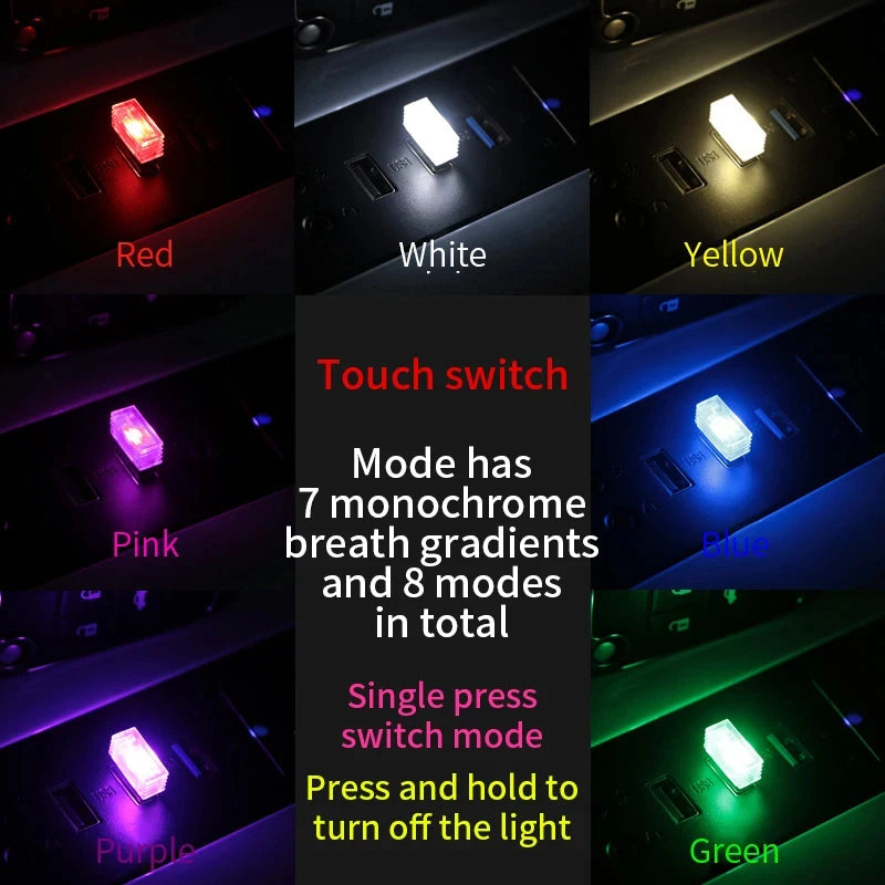 2PC MINI USB Interior Atmosphere Emergency Lighting Colorful