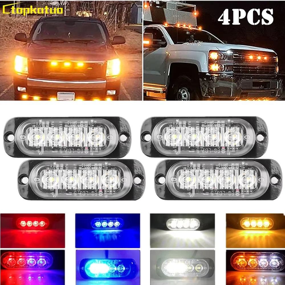 4PCS 12V 24V Warning Strobe 4LED Emergency Lighting Flashing