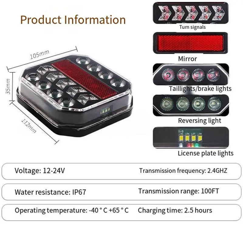 Eu Plug Wireless Solar Trailer dc12v-24v Waterproof Magnetic Tail