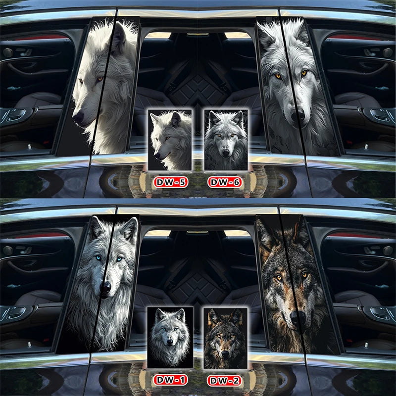 2PCS Wolf Sticker b-pillar Vinyl Decal Animal Door Post