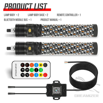 For Side By Side 2PCS 1FT 12V Fat Spiral Whip Utv APP Control