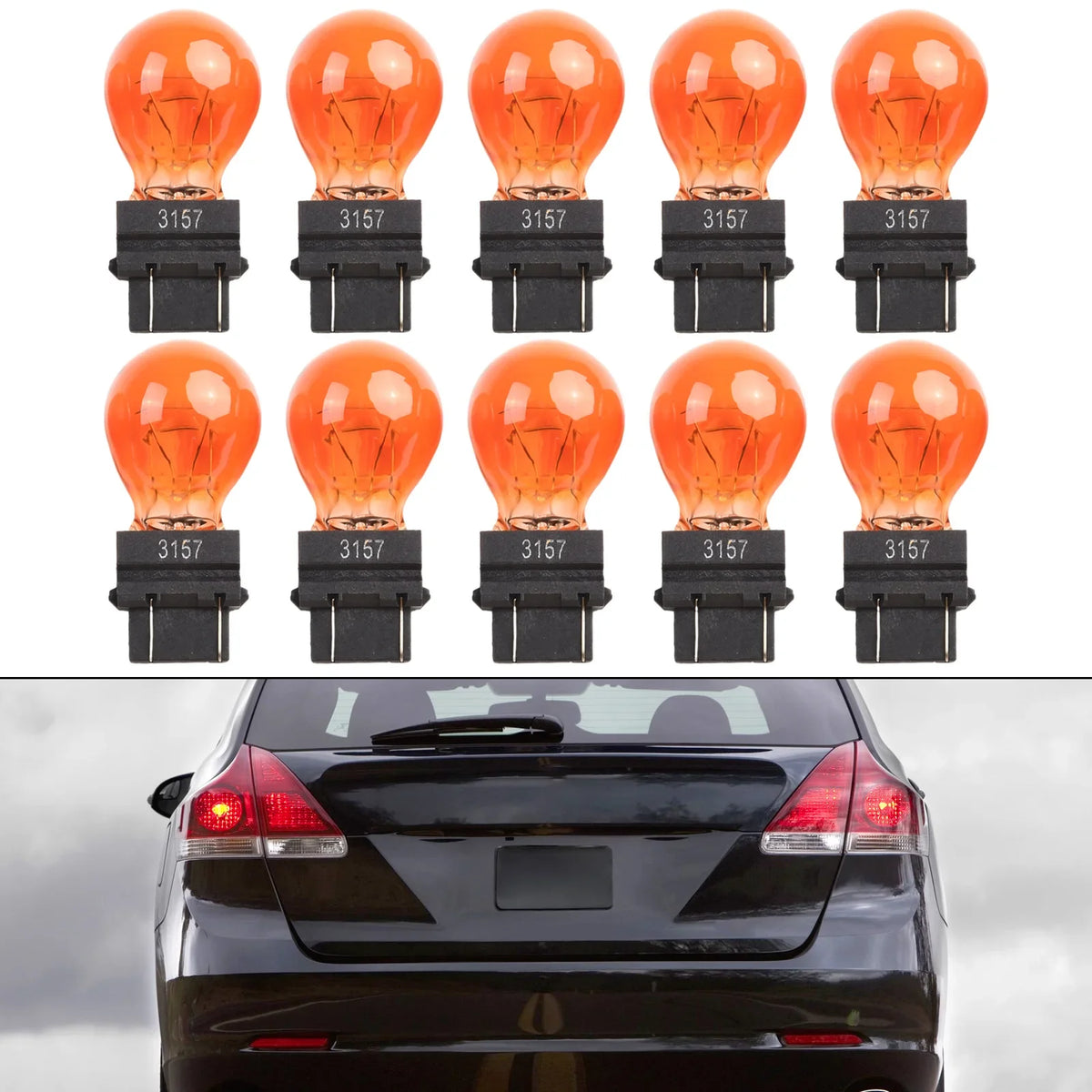 10PCS Clear Amber Tail Signal Brake Bulbs 3057 3155