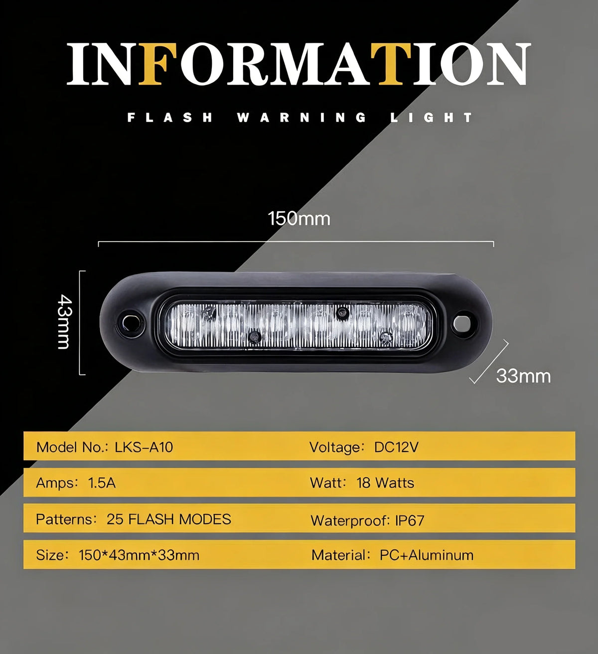 Laikesi Amber Waterproof Strobe Warning 12 24V Surface Mount