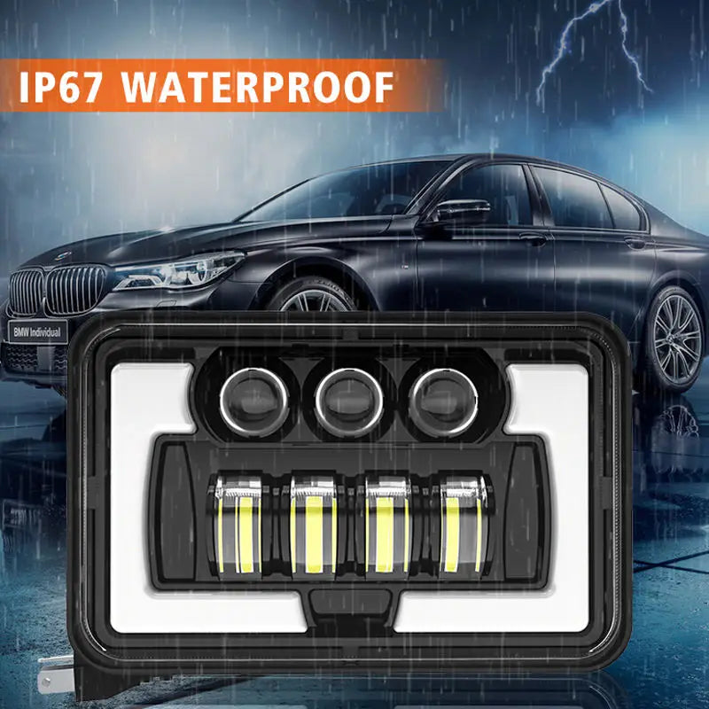 Square 4X6 Headlamp Hi Low Beam Amber Drl Turn