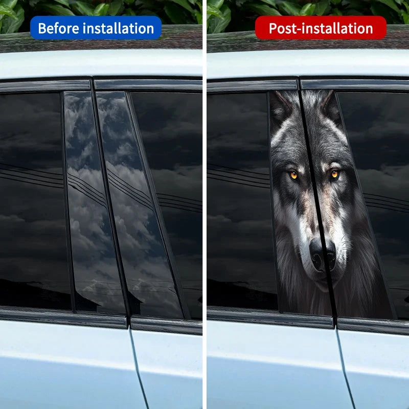 2PCS Wolf Sticker b-pillar Vinyl Decal Animal Door Post