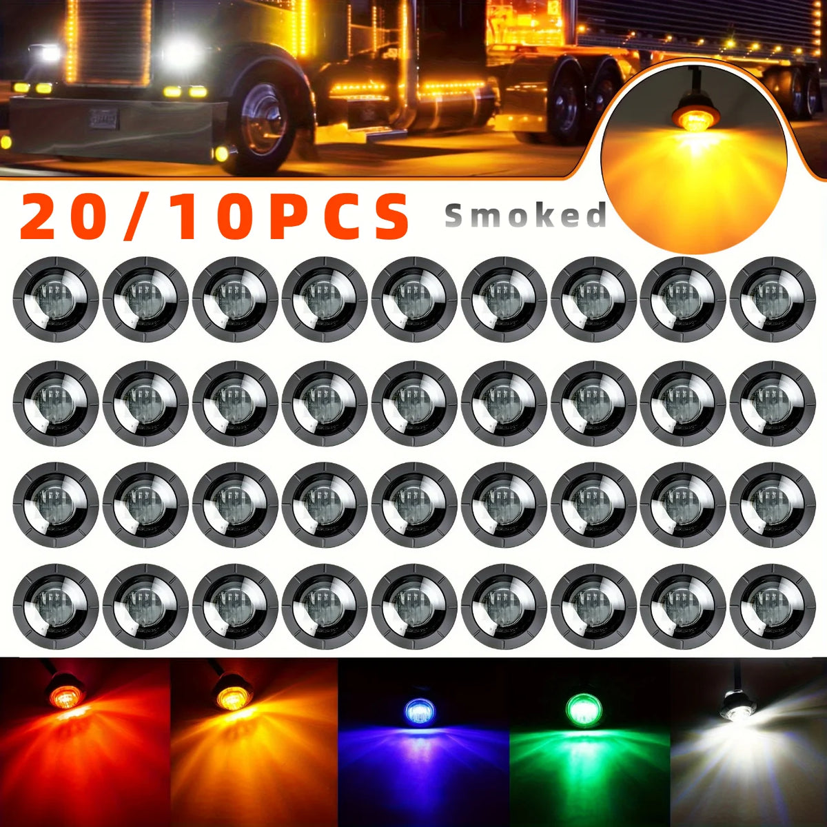 20PCS Smoked 12V MINI Round Flush Mount Side Marker