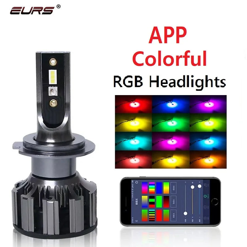 RGB Colorful APP Bluetooth Control H4 H7 Headlight H1