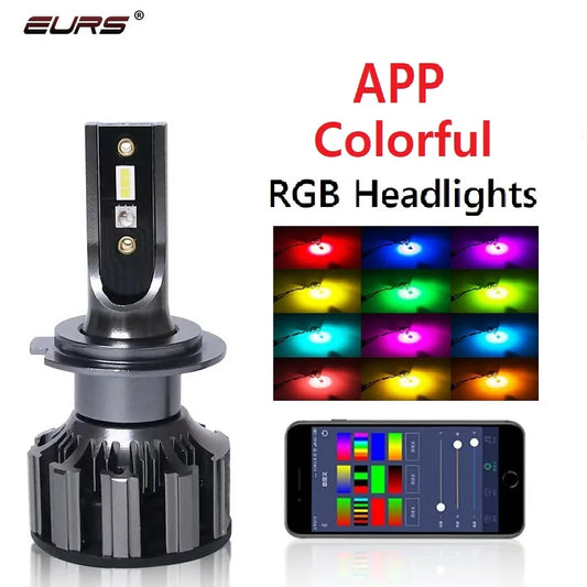 RGB Colorful APP Bluetooth Control H4 H7 Headlight H1