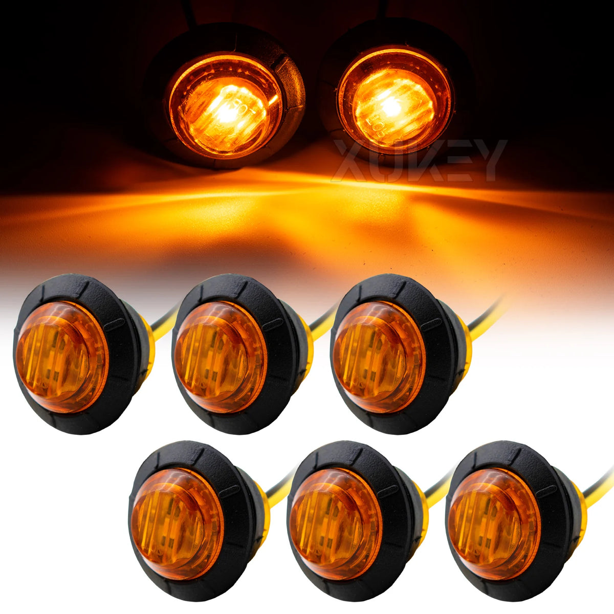 6PCS Round Side Marker 12V 24V Orange Amber Indicator