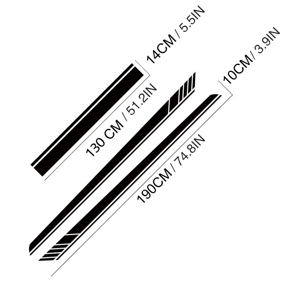 For Sedan 3PCS Black 190CM Side Skirt Vinyl Decal Sticker Body