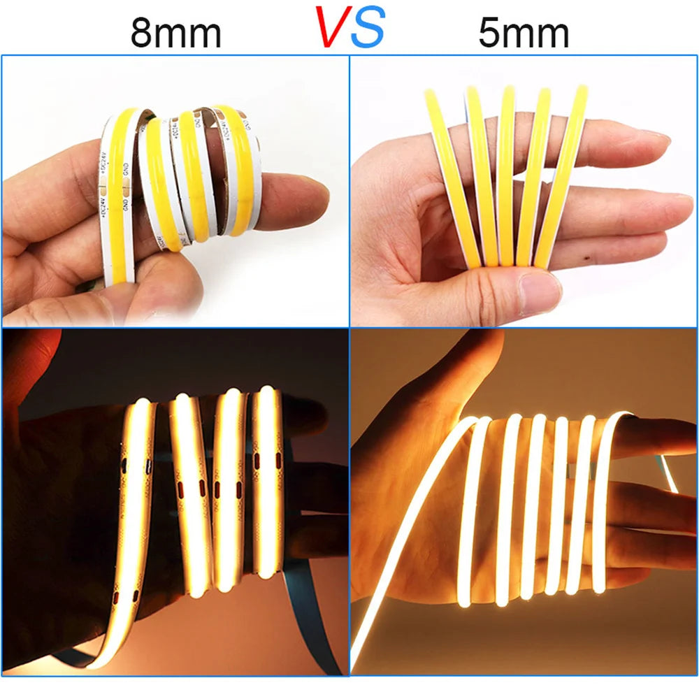 ac220v dc24v 10M Cob Strip Density Flexible Warm Nature