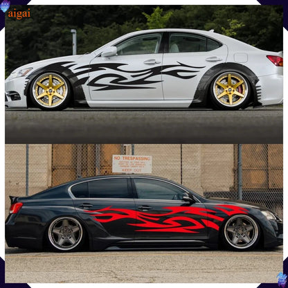 2PCS Fashion Stickers Flames Flaming Body Sticker Stripe Door