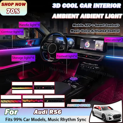 For Audi RS6 LED Interior Ambient Strip RGB Fiber Optic