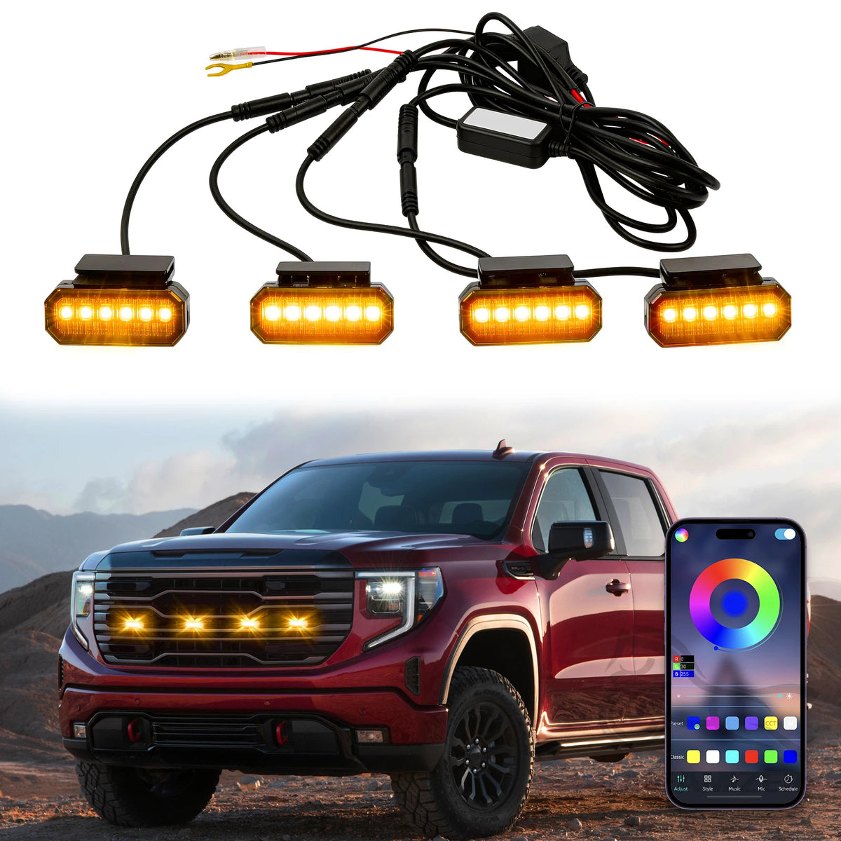 4PCS color-changing Front Grill APP Control Clip On Trucks