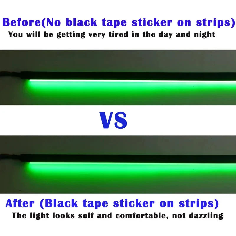 For 18 In 1 Acrylic LED 25M Roll Smoke Matte Black Tape Guide