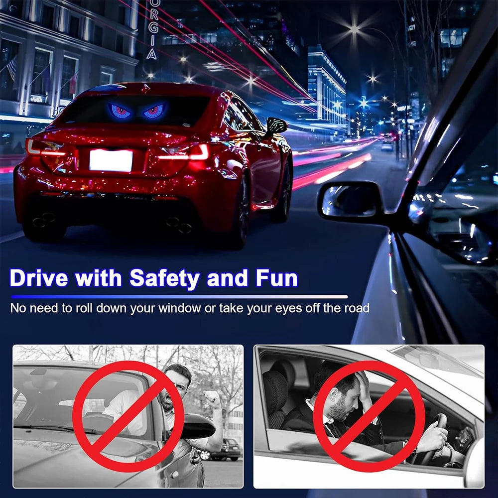 LED Devil Eyes Light Cars Rear Window Demon Eye Sign Lighting Light up Blinking Flicker Road Rage Signal Lighting USB Co