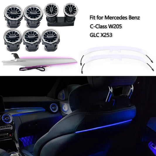 For Mercedes Benz W205 GLC X253 3 Color LED Turbine Nozzle Air Vents Lights Passenger Panel Copilot LED Strip Seat Back 