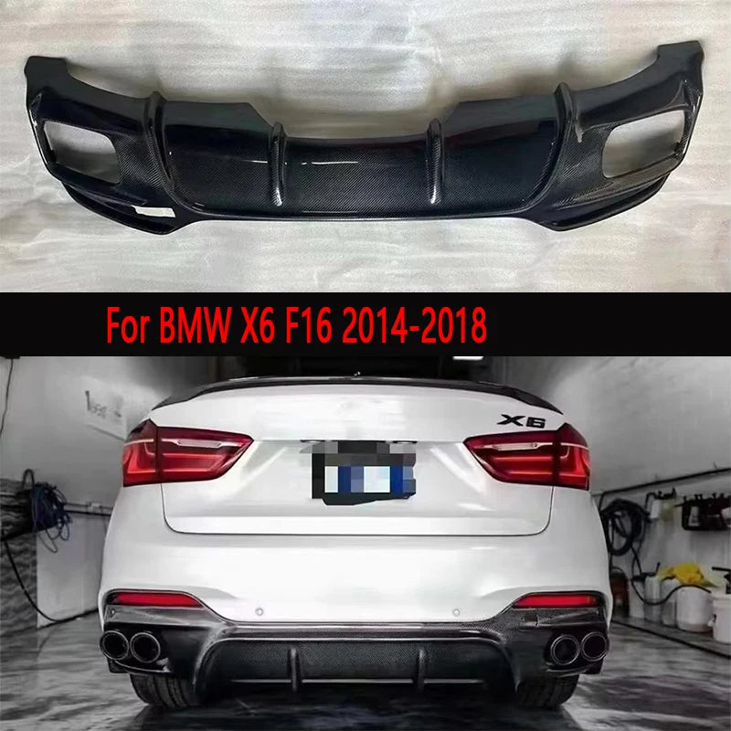 For BMW X6 F16 2014-2018 3D Carbon Fiber Rear Bumper Diffuser