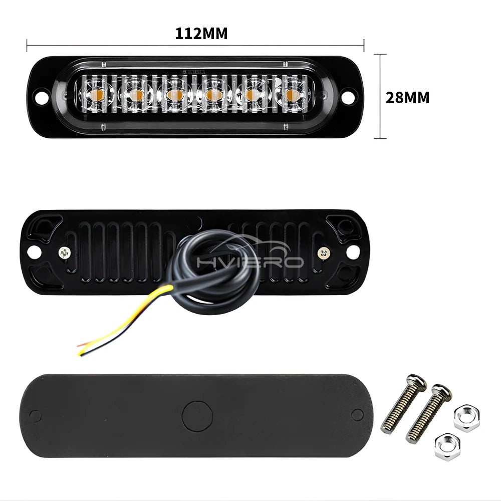 12v-24v 6leds Warning Strobe Grille Flashing Lightbar Beacon
