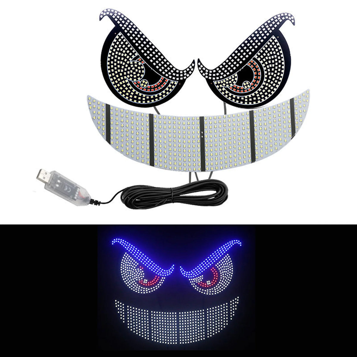 USB Dynamic Big Devil Eyes Light For Cars Truck Eyes Display LED Decorative Light Panel 11 Modes Soft Glow Expression Li