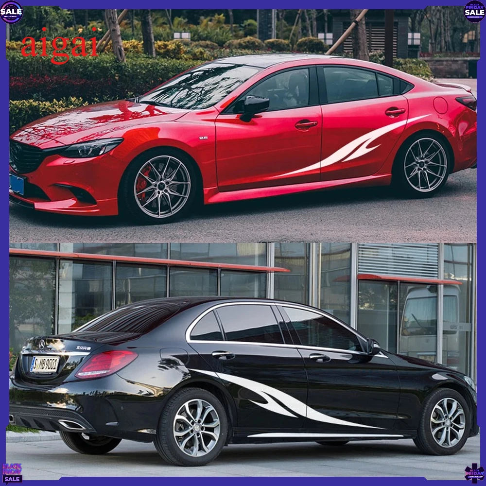 2PCS Racing Sports Sticker Vinyl Side Skirts Decal Funny
