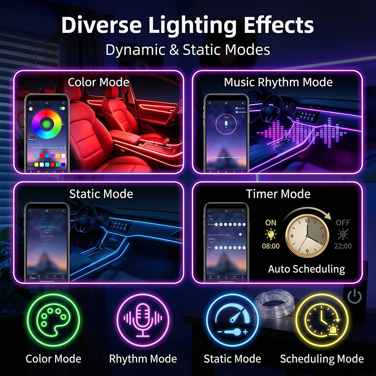 Interior Ambient Strip RGB Fiber Optic Atmosphere ultra-thin