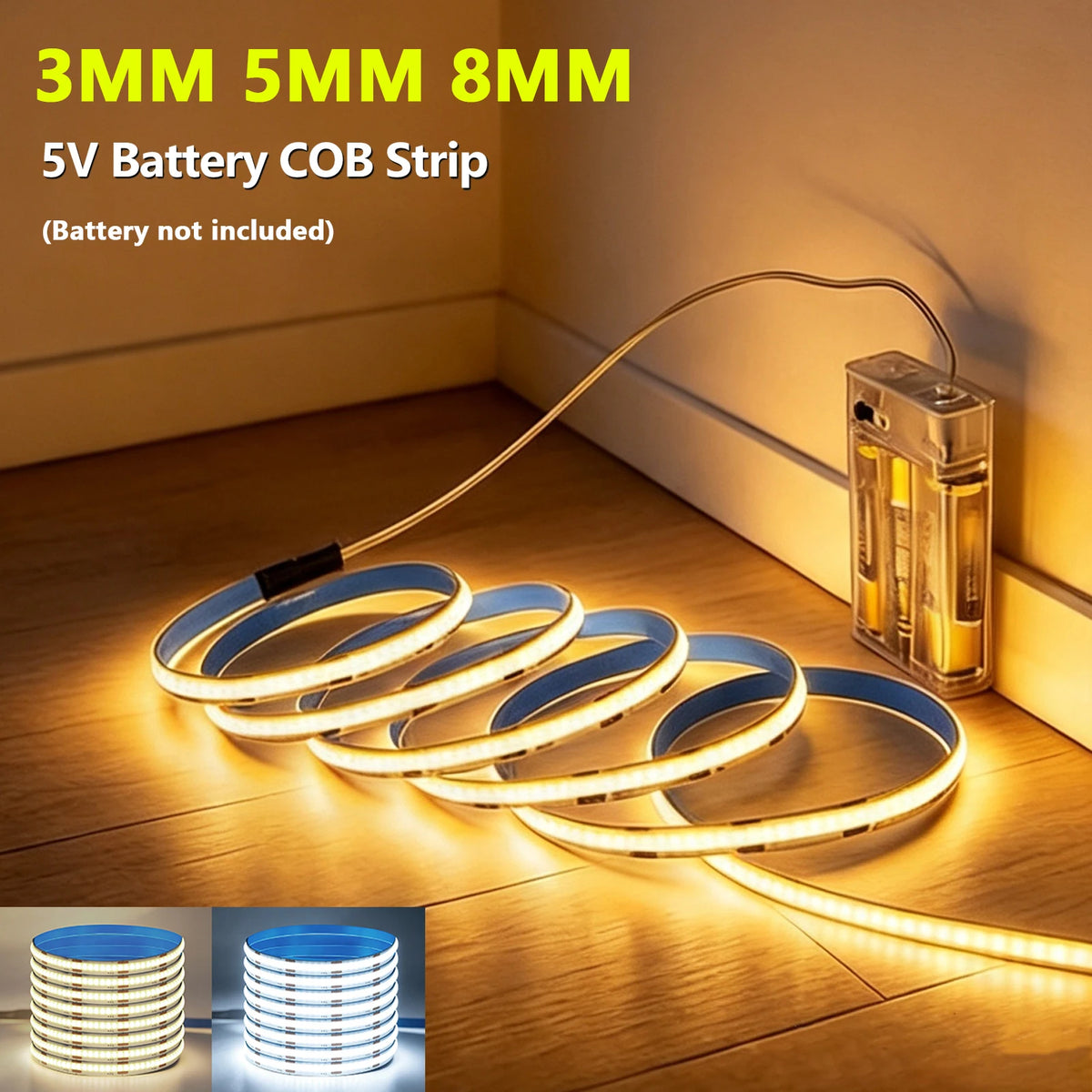 For Under Cabinet Bedroom Decor 5V Cob Strip Battery Power