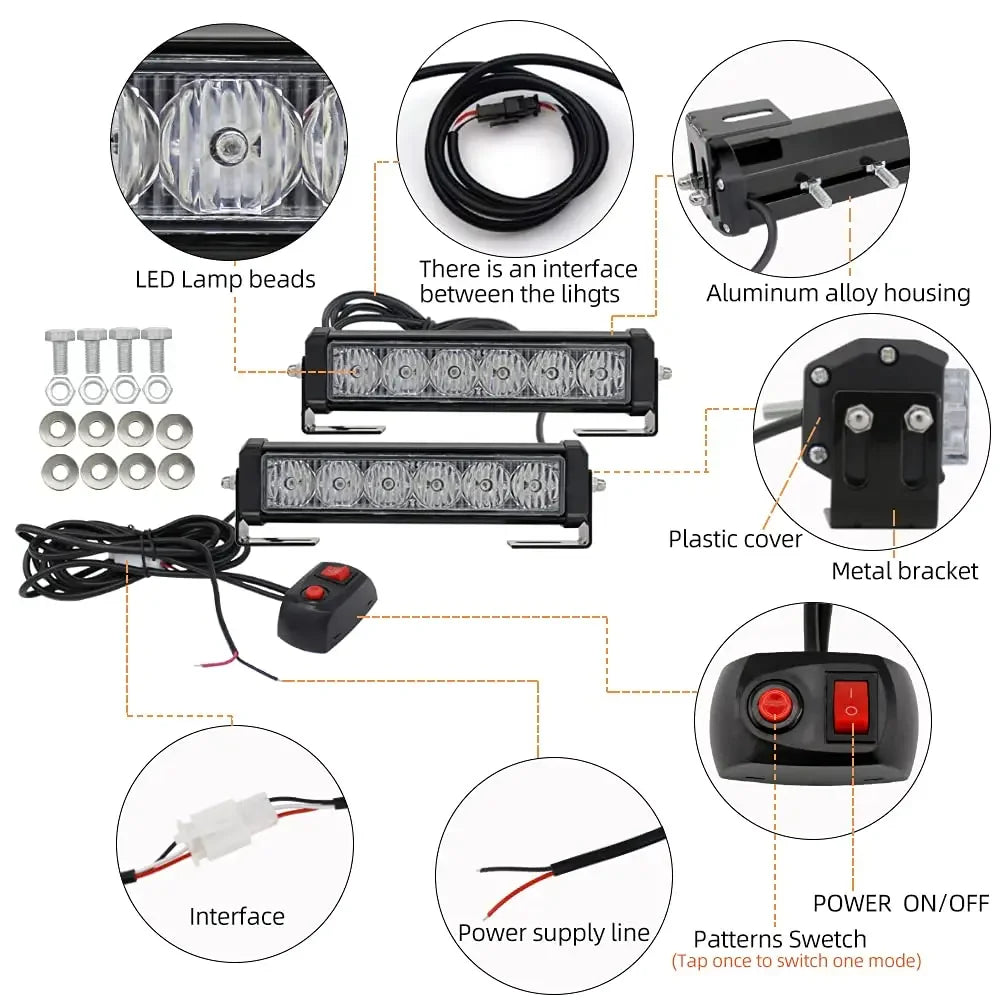 12LED Warning Strobe Strip Remote Control Daytime Running