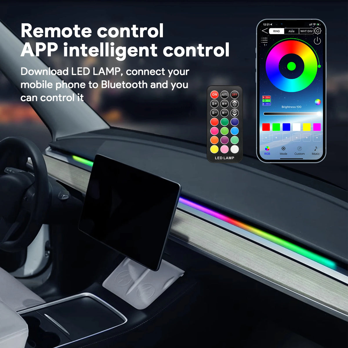 For Tesla Model 3 Y Juniper 2019-2026 USB Port Ambient Light Below Dashboard Windshield APP Bluetooth Controlled Colorfu