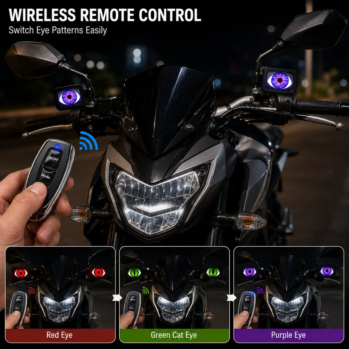 In Motorcycle Devil Eyes Mirror Dynamic Motorbike Demon Wireless