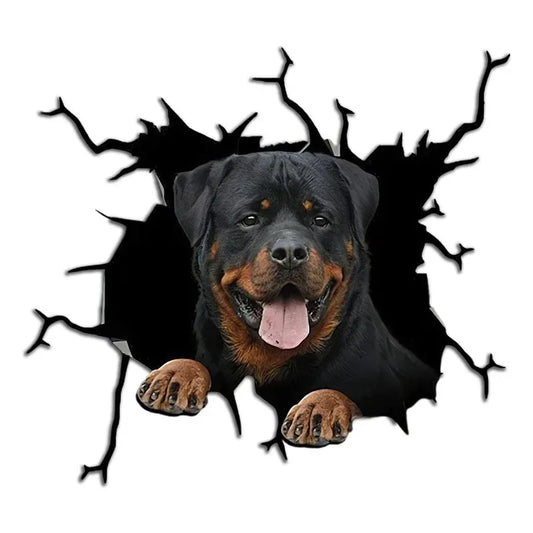 Sticker Ripped Cute Rottweiler Stick Out Its Tongue Peek