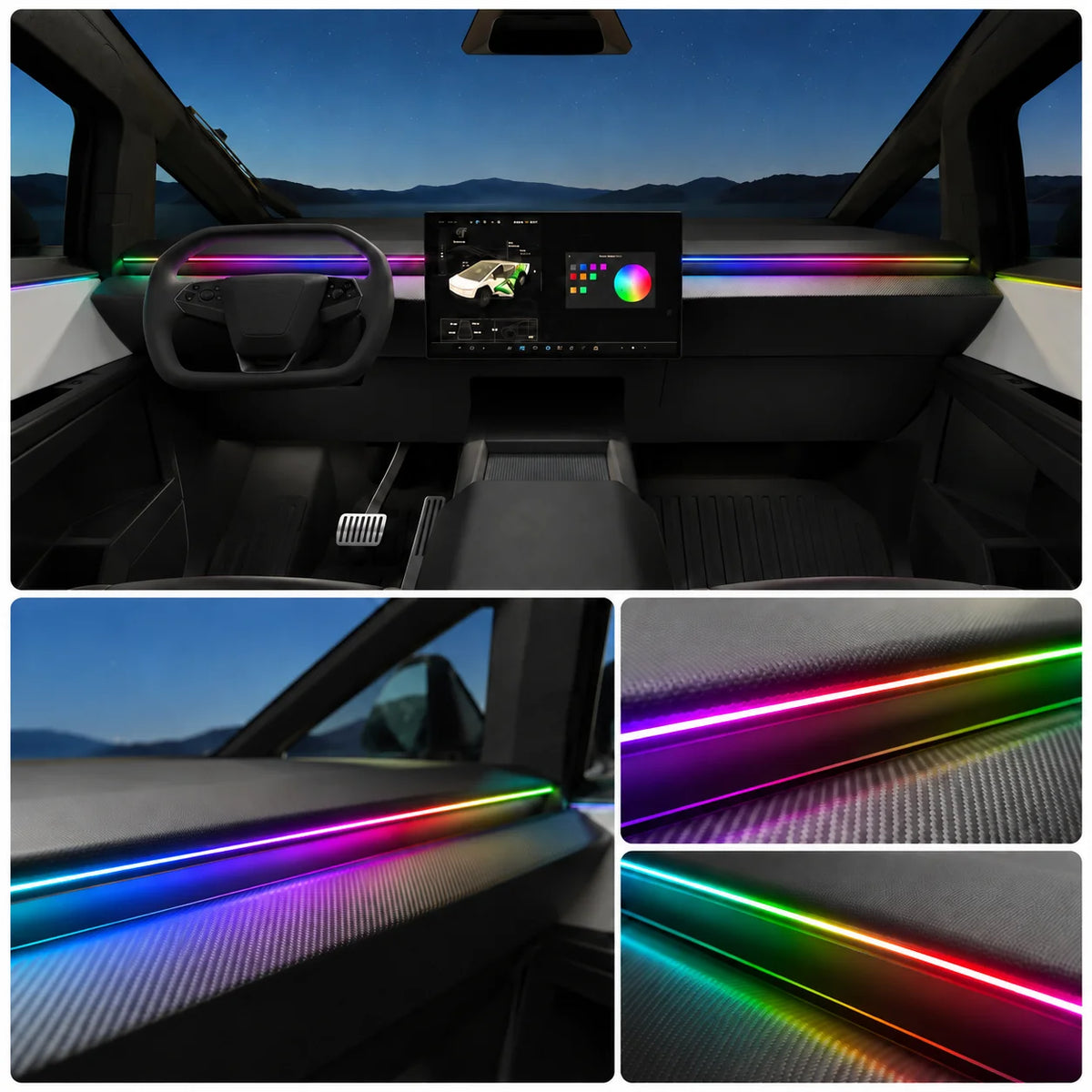 For Tesla Cybertruck USB Powered APP RGB Dashboard Ambient Strip