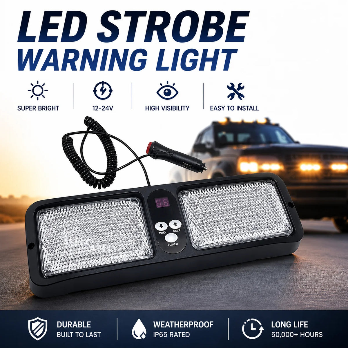 Red Blue Sun Visor Emergency Strobe 12 Flashing Modes