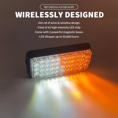 Wireless Magnetic Strobe Warning Amber White 42LED Emergency