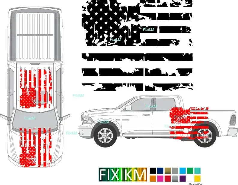 For Hood Or Roof Any Custom Large American Flag Vinyl Decal