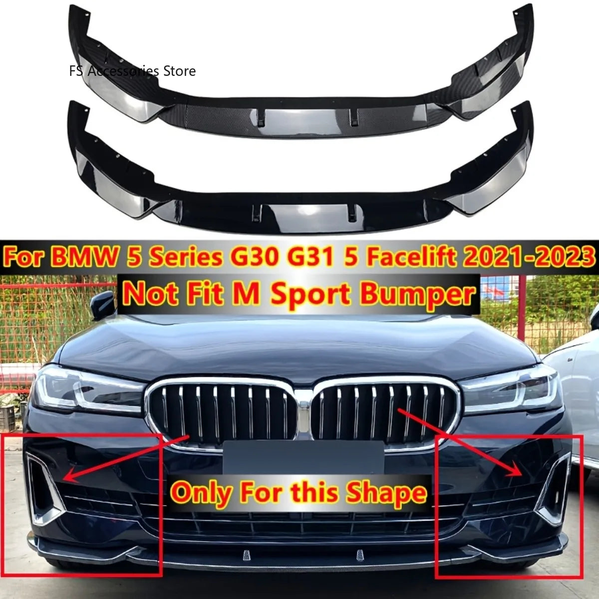 For BMW 5 Series G30 G31 Front Bumper Lip Spoiler Look Body Kit