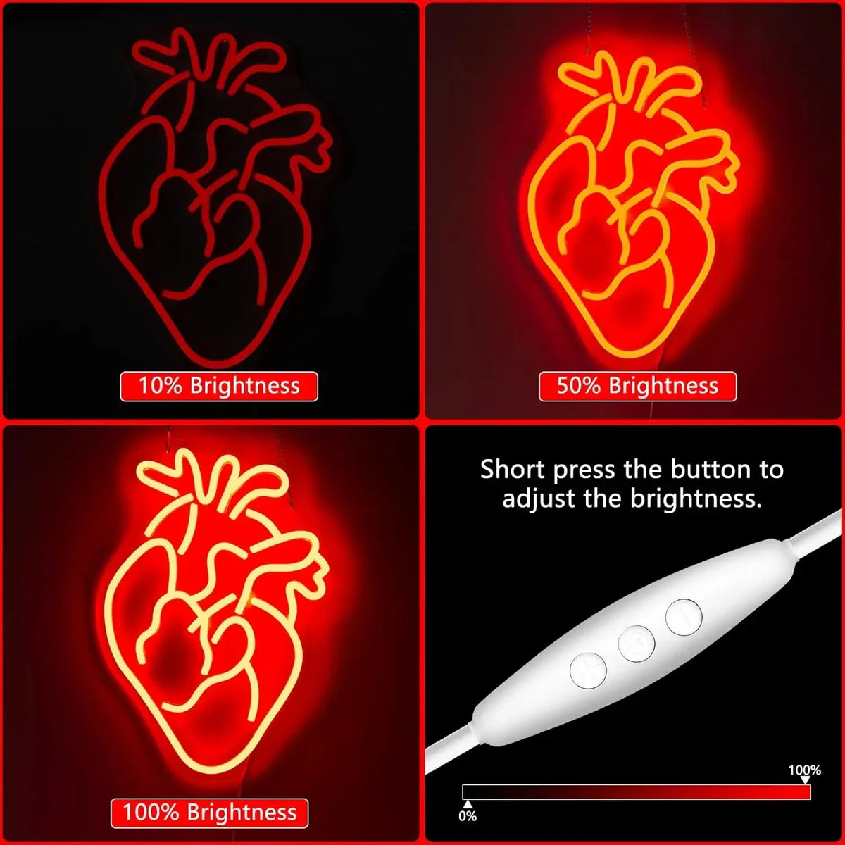 Anatomical Heart Neon Sign Red Yellow Wall Art Realistic