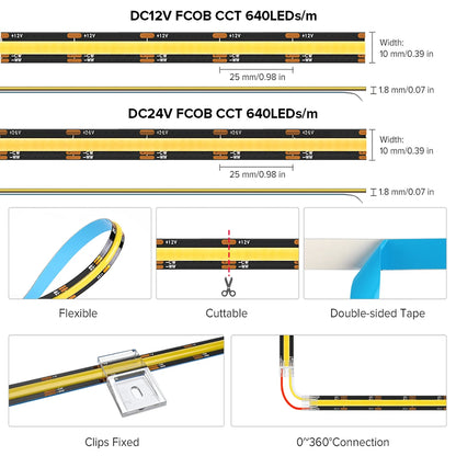 Cob Cct Strip 640 Leds M Density Flexible Dimmable