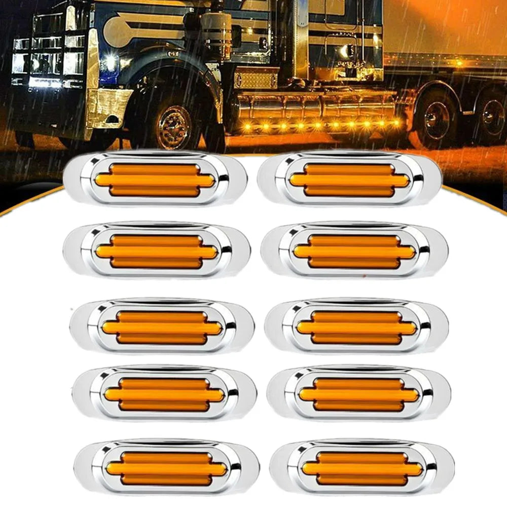 10PCS Truck Side Marker 16LED Trailer Rv Clearance Chrome
