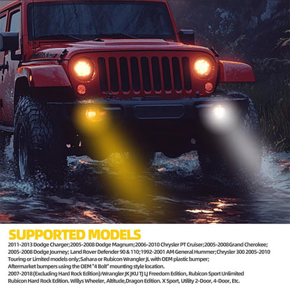 For Jeep Wrangler Jl Jlu 4XE 2PCS Inch Dual Color Fog Assembly