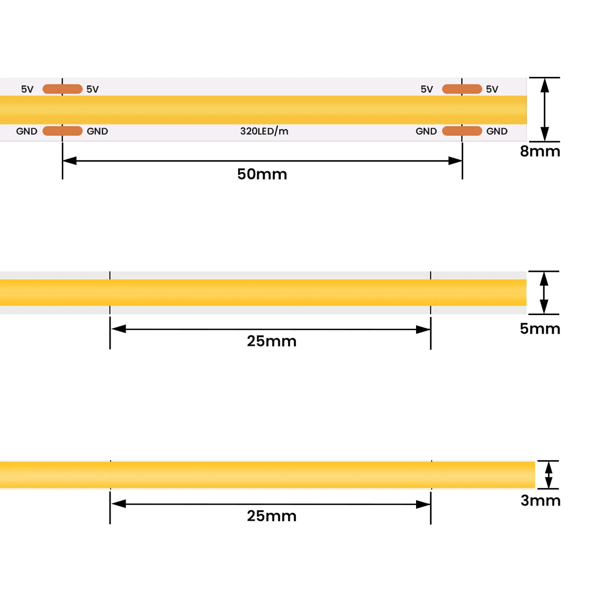 Dc 5V Cob Strip 3MM 5MM 8MM Battery Powered