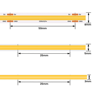Dc 5V Cob Strip 3MM 5MM 8MM Battery Powered