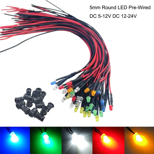 10-50pcs 3MM 5MM Round Diode dc5v 12V 24V pre-wired