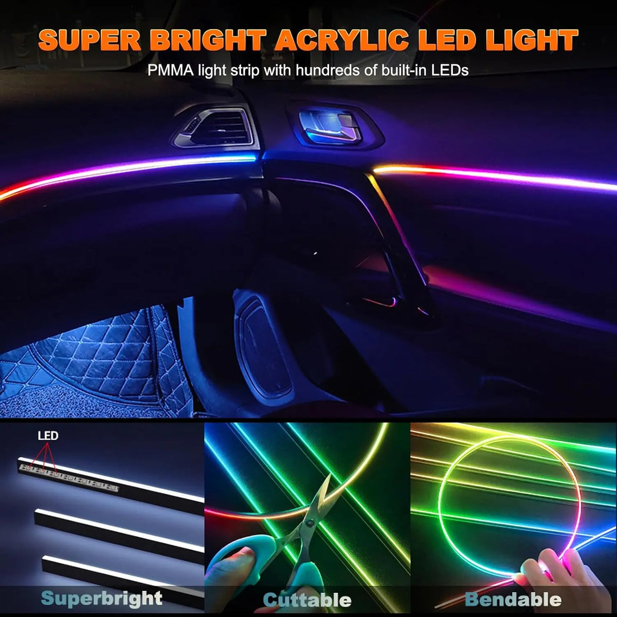 Acrylic Interior Strip Music Sync Dynamic Rainbow Dream Color