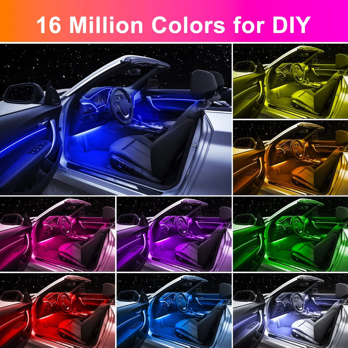Neon Interior Ambient Fiber Optic Kit Wireless APP Control