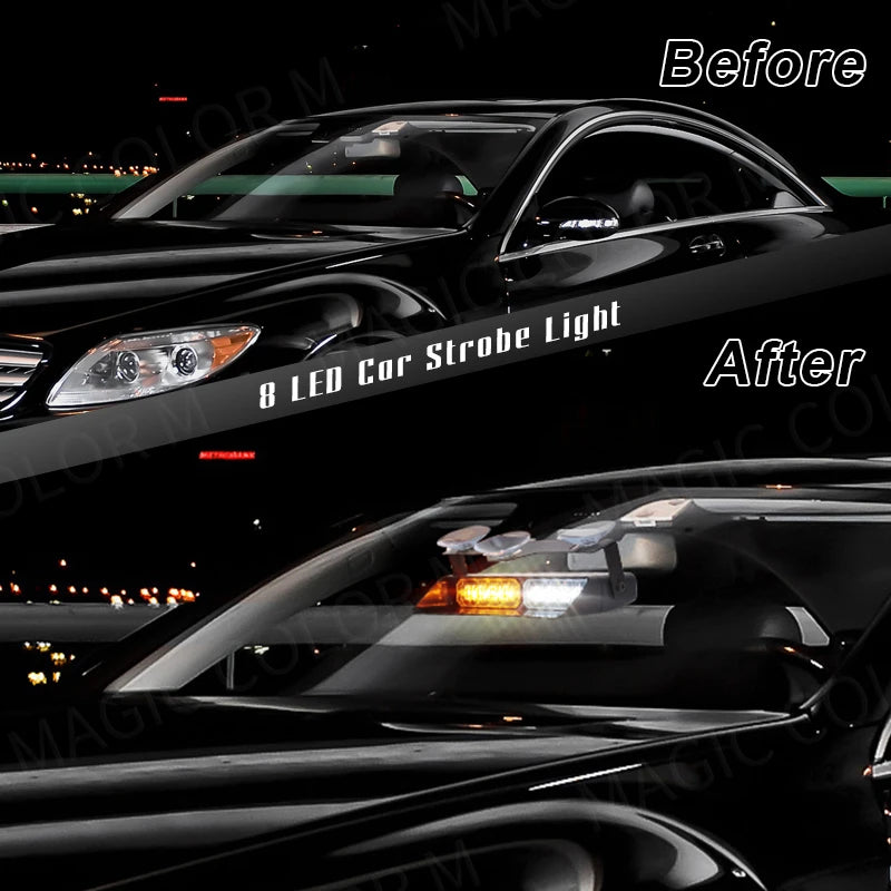 For Flash Warning Lamp Windshield Bar Strobe Beads Ywllow White