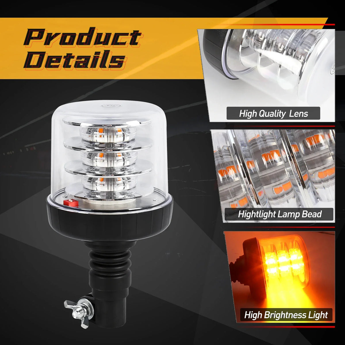 For Trialer Agricultural Beacon Yellow 1PC Strobe Truck Roof