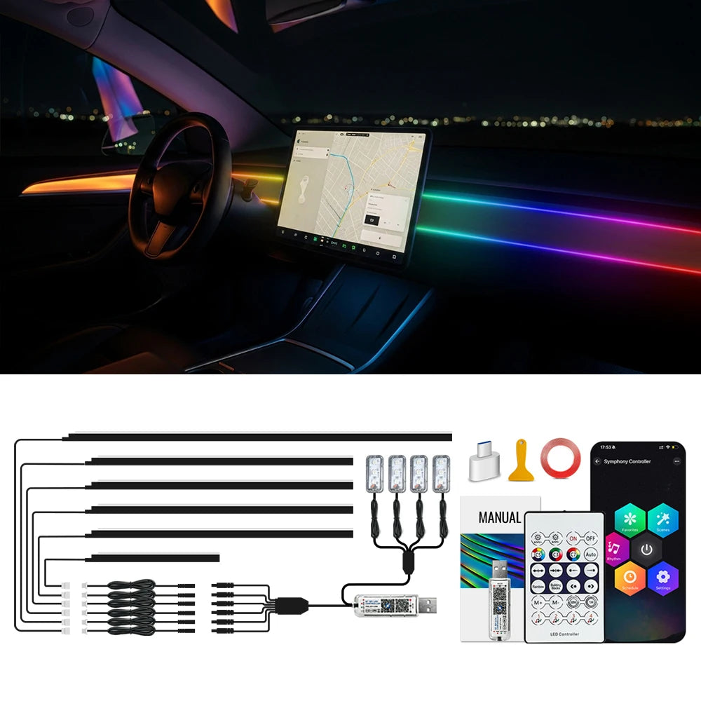 Acrylic APP Controlled Interior Multicolor Waterproof El Wire Kit